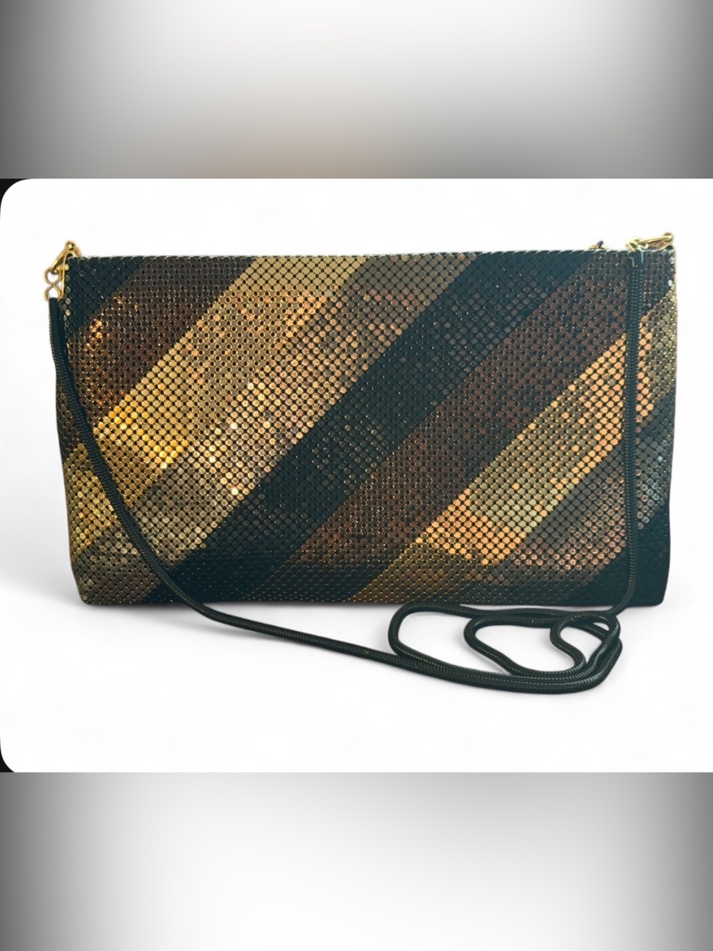 RARE Authentic Vintage Made in Hong Kong Metal Mesh Shoulder Bag Disco Stripe